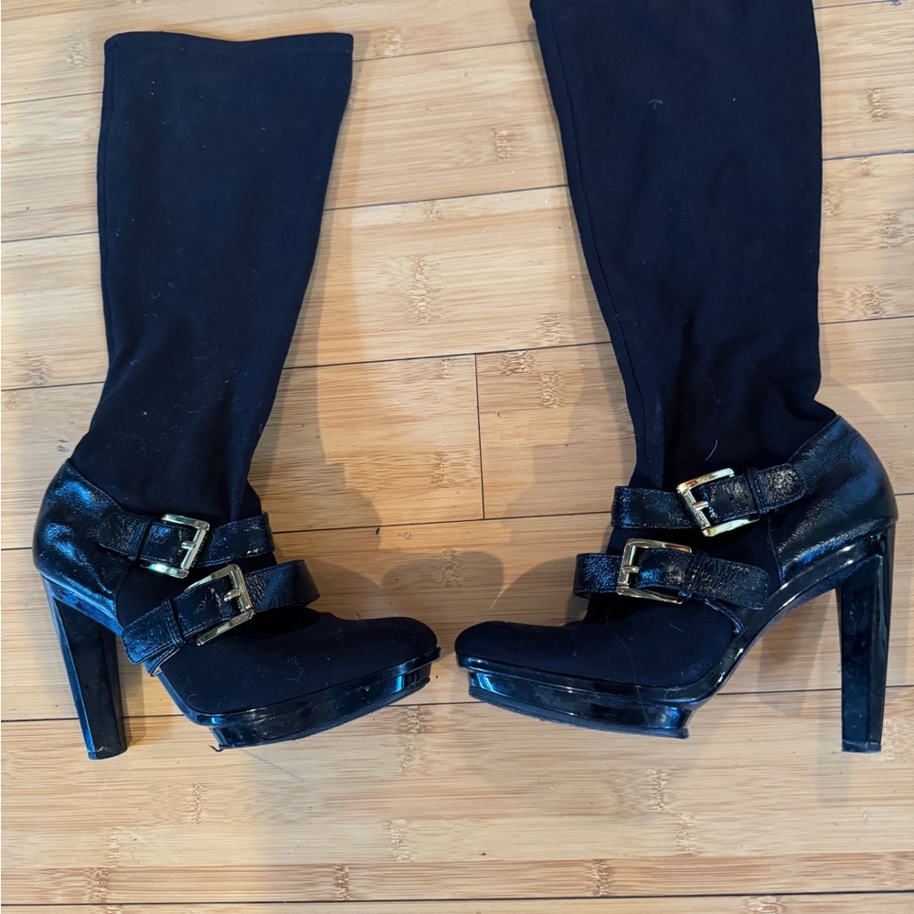 Black High Michael Kors Heel Boots with Buckle Detail